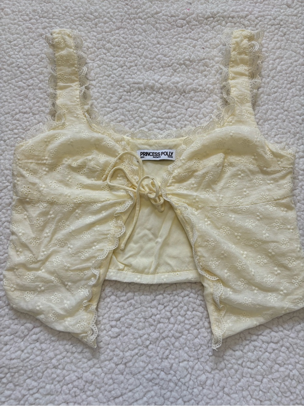 Princess Polly Merrelle Yellow Eyelet Tie Front Crop Top size 4 Coquette dollett